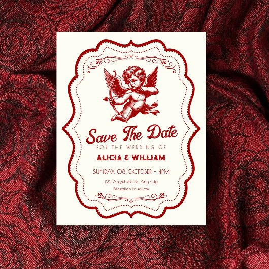 Red cupid angel wedding save the date