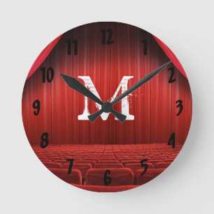 Red Curtain Theater Monogram Initiaal Wall Clock Ronde Klok