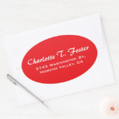 Red Curve Brush Script Elegant Minimalistisch Mode Ovale Sticker (Envelop)
