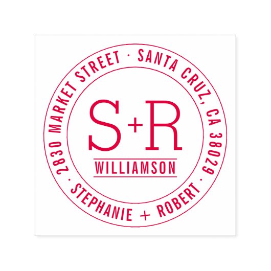 Red Custom Classic Initialen Bruiloft Retouradres Zelfinktende Stempel (Design)