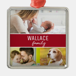 Red Custom Family-fotocollage kerst Metalen Ornament
