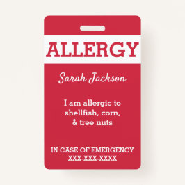 Red Custom Kinder Food Allergy Alert Persoonlijk Badge