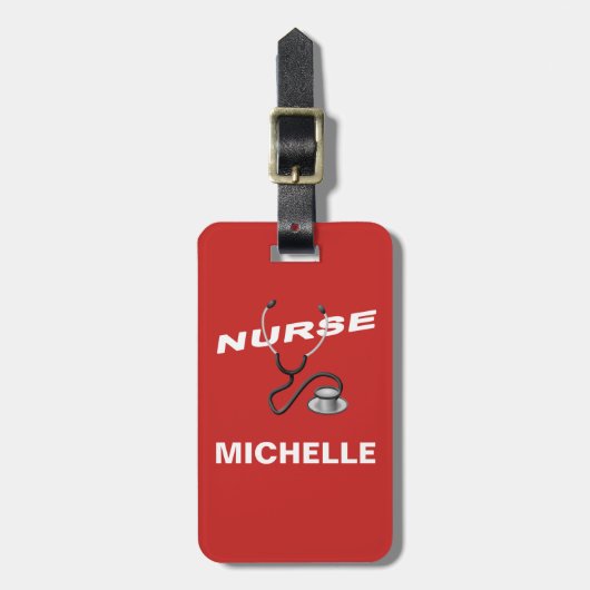 RED Custom Nurse Name Bagagelabel (Voorkant verticaal)
