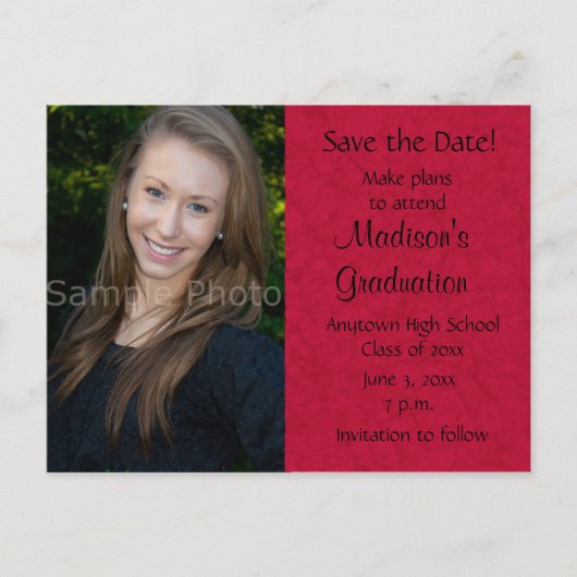 Red Custom Photo Afstuderen Save the Date Kaart (Voorkant)