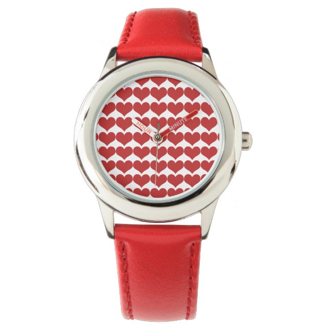 Red Cute Hearts Pattern Horloge (Voorkant)