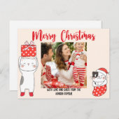 Red Cutesy Cat Christmas Kaart (Voorkant / Achterkant)