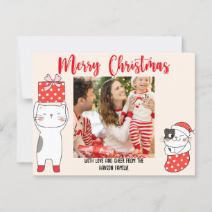 Red Cutesy Cat Christmas Kaart