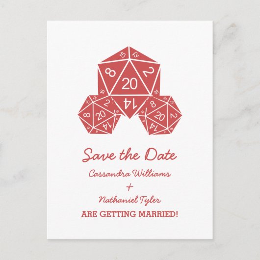 Red D20-desktop Save the Date Briefkaart (Voorkant)