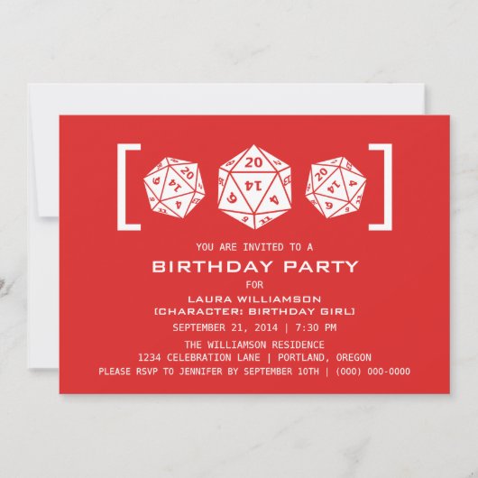Red D20 Dice Gamer Invitation de fête d'anniversai (Devant)