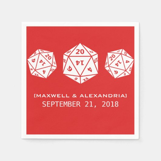 Red D20 Dice Gamer Wedding Paper Napkins Servetten (Voorkant)