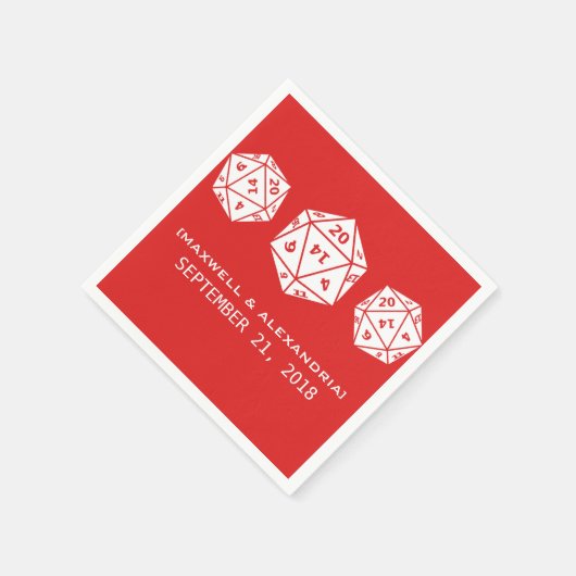Red D20 Dice Gamer Wedding Paper Napkins Servetten (Hoek)
