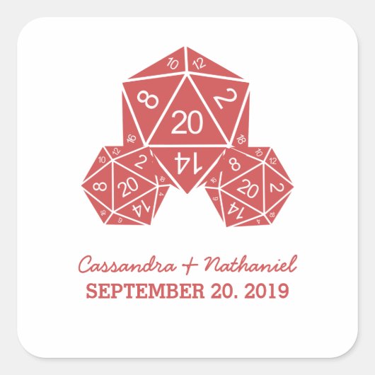 Red D20 Dice Wedding Stickers (Voorkant)