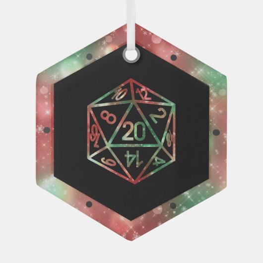 Red D20-ritmes | PNP Tabletop Role Player Dice Glas Ornament (Voorkant)