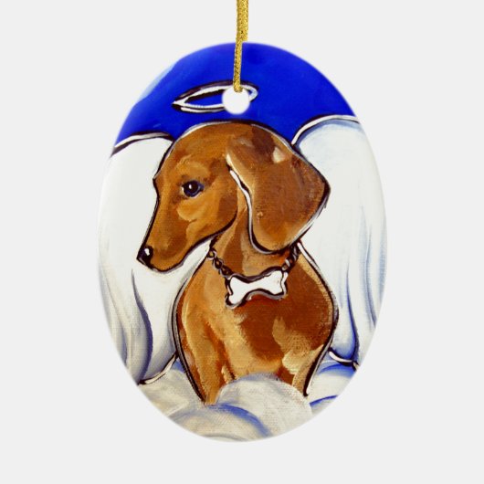 Red Dachshund Angel Keramisch Ornament (Voorkant)