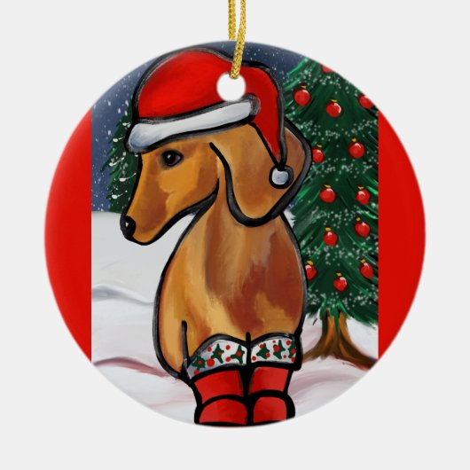 Red Dachshund Keramisch Ornament (Voorkant)