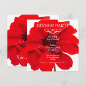 Red Dahlia Floral Party Invitation Kaart (Voorkant / Achterkant)