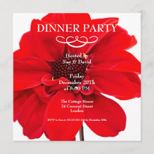Red Dahlia Floral Party Invitation Kaart