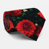 Red Dahlia Floral Stropdas (Opgerold)