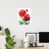 Red Dahlia Flowers Art Print Poster (Thuiskantoor)