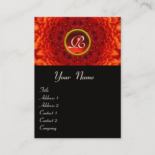 RED DAHLIA MONOGRAM, RUBY black yellow Visitekaartje (Voorkant)