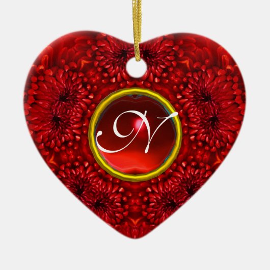 RED DAHLIA RUBY MONOGRAM Heart Keramisch Ornament (Voorkant)