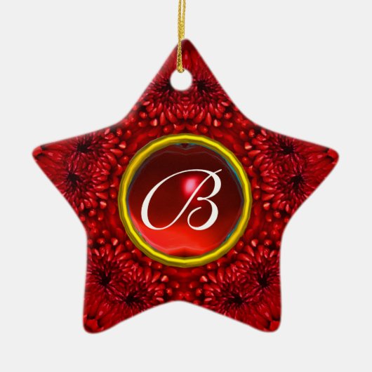RED DAHLIA RUBY MONOGRAM Star Keramisch Ornament (Voorkant)