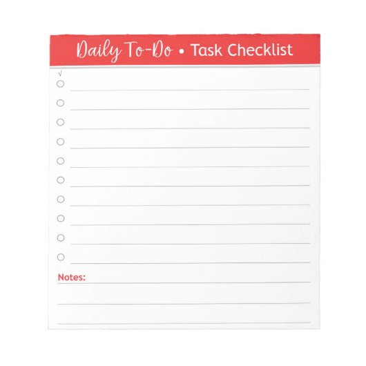 Red Daily Task Checklist - To-Do List Notitieblok (Voorkant)