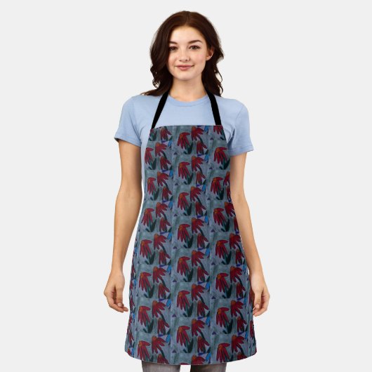 Red Daisies Apron Schort (Gedragen)