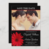 Red Daisy Black Foto slaat de datum op Save The Date (Voorkant / Achterkant)