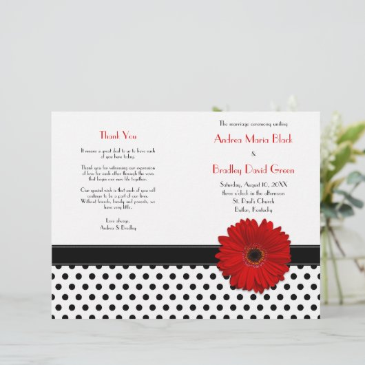 Red Daisy Black White Polka Programme de mariage a (Debout devant)