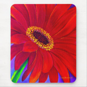 Red Daisy Gerber Flower Painting Art - Multi Muismat