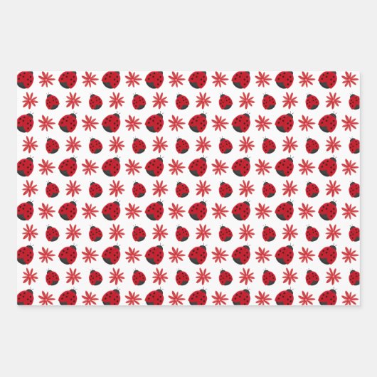 Red Daisy Ladybug Pattern Inpakpapier Vel (Voorkant 3)