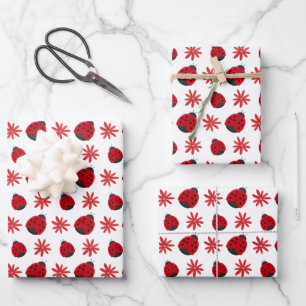 Red Daisy Ladybug Pattern Inpakpapier Vel