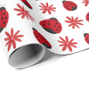 Red Daisy Ladybug Pattern Wrapping Cadeaupapier