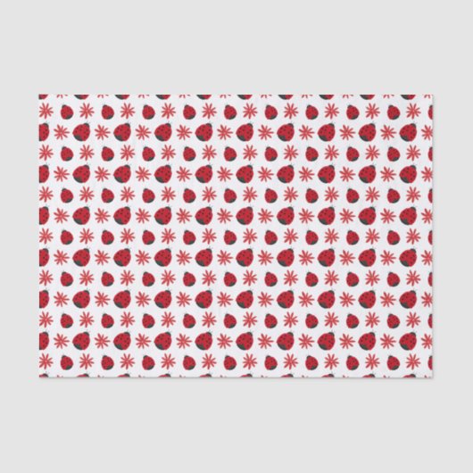 Red Daisy Ladybug Pattern Wrapping Tissuepapier (Voorkant)