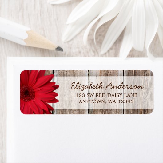 Red Daisy Rustic Grange Étiquettes de adresse (En situation)