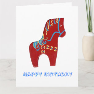 Red Dala Horse Birthday Kaart