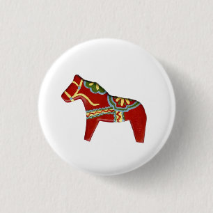Red Dala Horse Design #5-pins/knop Ronde Button 3,2 Cm