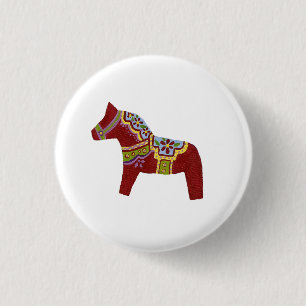 Red Dala Horse Design # 6-pins Ronde Button 3,2 Cm