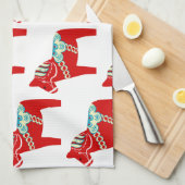 Red Dala Horse Kitchen Towel Theedoek (Quarter Fold)