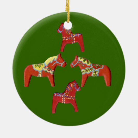 Red Dala Horses kerstversiering Keramisch Ornament (Achterkant)