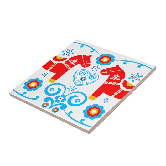 Red Dala Horses Tegeltje (Zijkant)