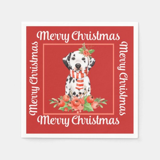 Red Dalmatian Merry Kerstmis Servet (Voorkant)