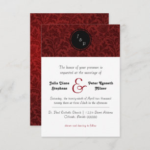 Red Damask - 3x5 Wedding Invitation Kaart