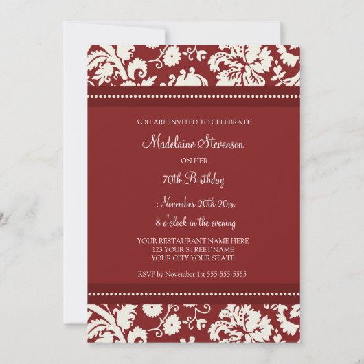 Red Damask 70th Birthday Party Invitations (Dos)