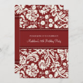 Red Damask 70th Birthday Party Invitations (Devant / Derrière)