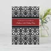 Red Damask 80th Birthday Party Invitations (Debout devant)