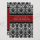 Red Damask 80th Birthday Party Invitations (Devant / Derrière)
