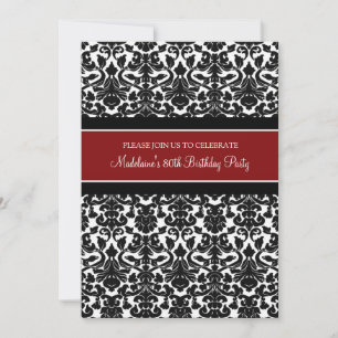 Red Damask 80th Birthday Party Invitations