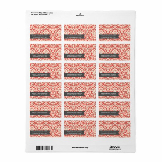 RED DAMASK | ADRESETIKETTEN ETIKET (Full Sheet)